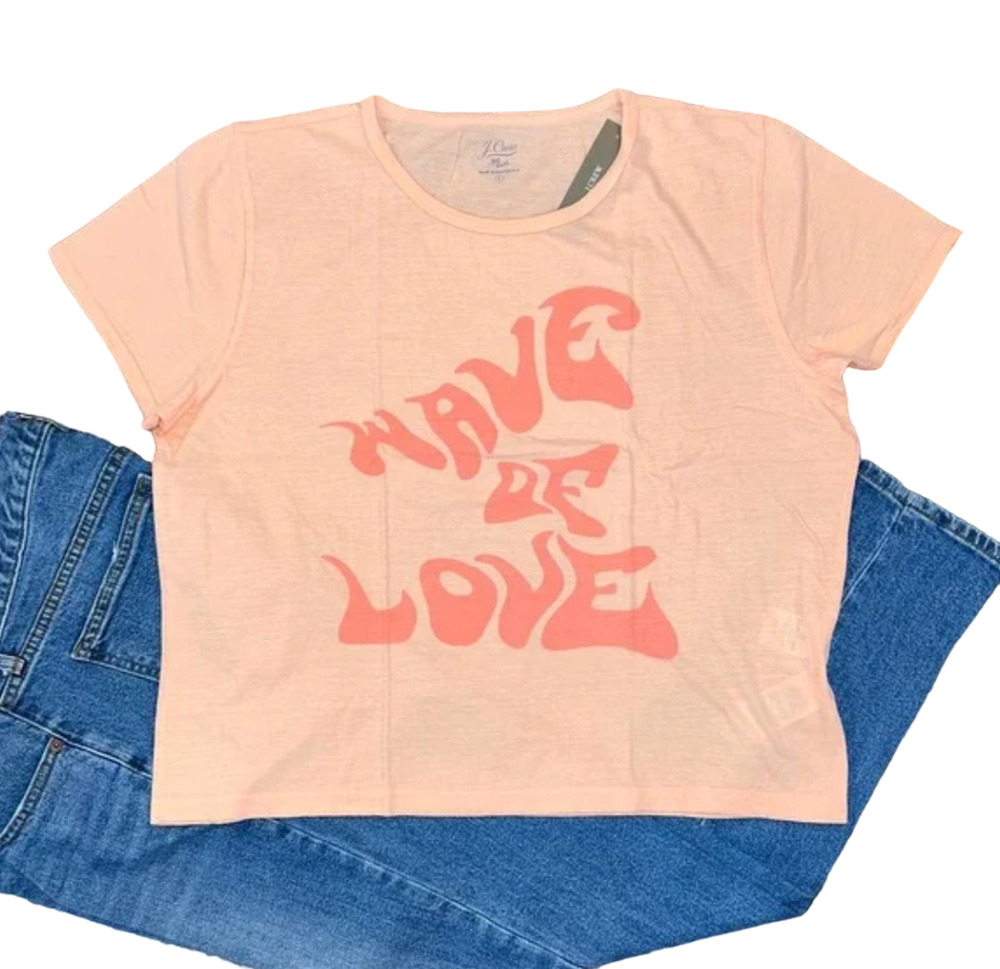 NWT J. Crew Peach W/"Wave of love" Graphic Cropped T-shirt- SIZE M
